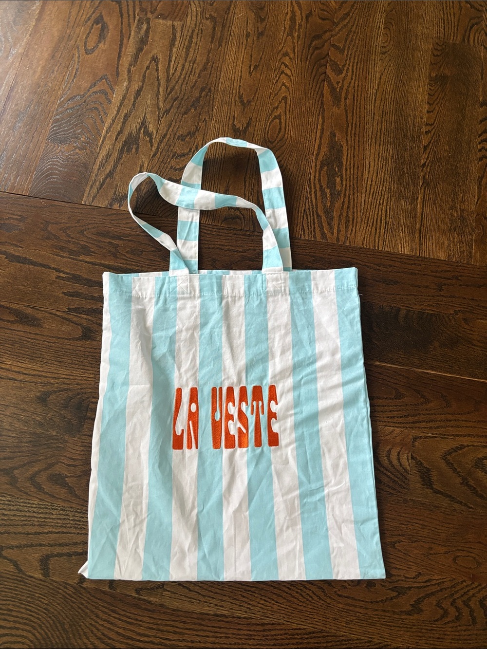 La Veste Striped Blue & White Tote Bag with Orange Logo